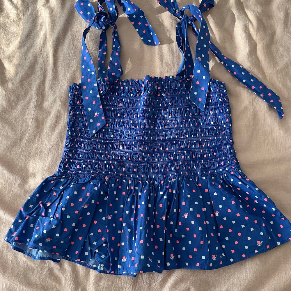 Lilly Pulitzer Blue and Pink Smocked Blouse with Tie Straps
